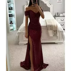 Novidades, design requintado, festa, lantejoulas, gola aberta, vestido casual, moda feminina