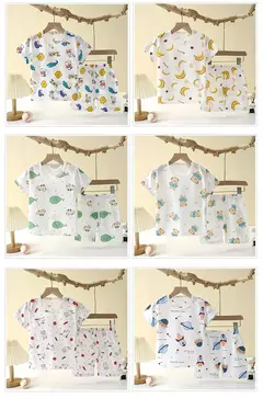 Conjunto de pijamas de duas peças infantil, Roupa interior para bebé, Secção fina, Roupa infantil, Rapazes, Meninas, Roupa para casa, Novo, Verão - comprar online