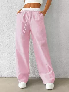 Calças femininas listradas de perna larga, calças casuais de comprimento total, roupas Y2K, streetwear outono e inverno, tecido, outono, 2024 - loja online
