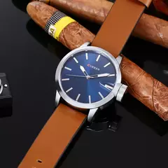 Curren-Relógio Quartz Masculino, Azul, Simples, Negócios, Marrom, Pulseira de Couro, Display Analógico, Relógios de Pulso Masculino, Presente Relógio, Moda, 8208 - comprar online