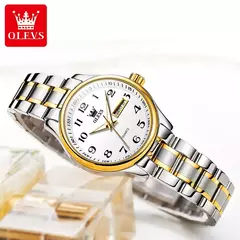 OLEVS-Relógio Quartzo de Luxo Feminino, Elegante, Aço Inoxidável, Luminoso, Impermeável, Data Semana, Vestido Feminino Relógio de Pulso