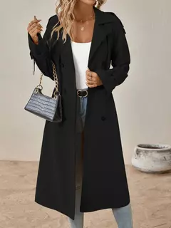 2024 moda trench jaquetas longo padrão feminino cor sólida casaco clássico lapela manga longa com cinto primavera outono casual rua na internet
