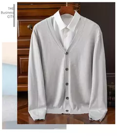 Casaco de caxemira merino masculino, cardigã com decote em v, cor sólida, casaco de malha acolchoado, quente, casual, outono, inverno, 100%, 2024 na internet