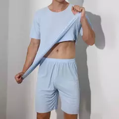 Pijama solto masculino de manga curta, roupa caseira, camiseta, shorts esportivos e de lazer, terno tamanho grande, 4x menino, 2 peças por conjunto - Wolf Magazine