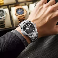 PAAZOMU-Relógio de pulso masculino, impermeável, luminoso, cronógrafo, aço inoxidável, relógios quartzo