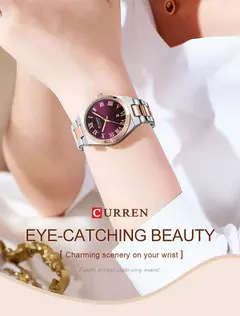 Curren-relógio de pulso de aço inoxidável feminino, cor do ouro, impermeável, quartzo, romântico, presente para namorada - comprar online