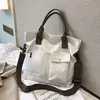 Bolsa de lona monocromática de grande capacidade para estudantes, feminina Shopper Bag, Totes transversais, bolsa de ombro casual, moda, 2024