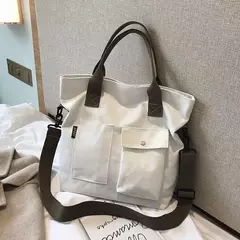 Bolsa de lona monocromática de grande capacidade para estudantes, feminina Shopper Bag, Totes transversais, bolsa de ombro casual, moda, 2024