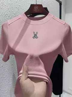 Top de diamante cintilante de manga curta feminino, estrela de diamante, coelho fashion, elástico alto, macio, grandes dimensões, verão, novo, top versátil - comprar online