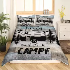 Conjunto de capa de edredão para menino e adolescentes, tampa de cama, tampa de cama, praia, estilo férias, camping feliz, rei, verão - Wolf Magazine