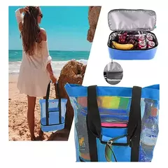 Grande bolsa de malha transparente de camada dupla para mulheres, alta capacidade, preservação de calor, piquenique, praia, bolsa, escritório, almoço, lanches, bolsa