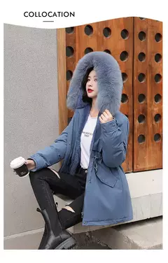 Parka longa de lã com capuz feminino com gola de pele, casaco fino, roupas acolchoadas, neve quente, moda inverno, novo, 2023 - comprar online