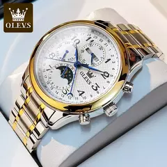 OLEVS-Relógio de pulso mecânico automático masculino, Moon Phase, Calendário, Impermeável, Aço inoxidável, Pulseira de couro, Original - Wolf Magazine