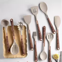 Conjunto De Utensílios De Cozinha De Silicone Resistente Ao Calor, Espátula, Colher, Ferramentas Antiaderentes, Alça Banhada A Ouro Rosa, Suporte, Presente De Cozinha - loja online