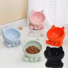 Imagem do Tigela para gatos, acessórios para animais de estimação, cerâmica, diagonal, pés altos, proteção fofa, coluna cervical, tigela para cachorro, bebida, água, suprimentos para animais de estimação