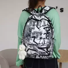 Mochila de grande capacidade para alunos do ensino médio, carta elegante e exclusiva, design de grafite, outono e inverno - loja online