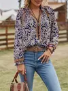 Blusa de manga comprida boêmia feminina, túnica primavera e outono