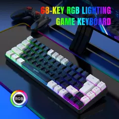 Imagem do Teclado para jogos com fio USB, 68 teclas, 20 RGB Backlight, Keycaps preto e branco, Windows Laptops, Computador