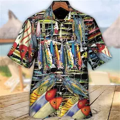 Camisa dos homens do vintage 3D Havaiano Casual Wear Férias de praia Soltas montagem Masculina Top 2023 Dos Desenhos Animados Padrão Manga Curta Ao Ar Livre - comprar online