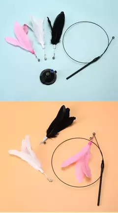 Brinquedo para gatos, bastão de provocação com sino, haste estendida, ventosa, auto alta e durável, ferramenta de provocação, cabeça de pena substituível - loja online