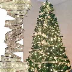 LED Ribbon Fairy Lights para Natal, enfeites de árvore de Natal, decoração, DIY Bows, String Light, Ano Novo, 2025, 2025