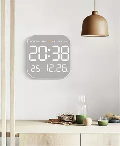 Imagem do Espelho acabamento escovado relógio de parede premium sentir silencioso relógio de parede mesa despertador temp display quarto escritório sala estar decoração