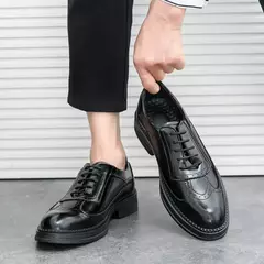 Brock de couro esculpido masculino, Estilo Britânico, Lace-Up, Plataforma, Casual, Vestido de negócios, Escritório na internet