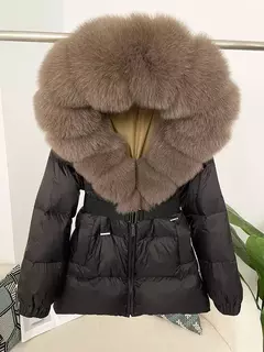 Oftbuy 2024 jaqueta de inverno feminina gola de pele de raposa natural real com capuz grosso quente 90% pato branco para baixo casaco feminino streetwear casual na internet