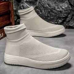 Sapatos masculinos de meias de malha alta, sapatos casuais de casal respirável, tênis de plataforma leve, roxo, plus size, 45, 46, venda quente - comprar online