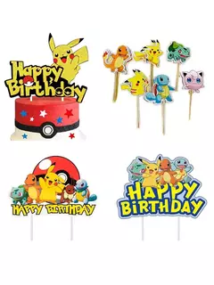 Imagem do Topper de bolo pokémon, figura de anime, festa de pikachu, feliz aniversário, decoração de bolo pokémon, suprimentos, presente para crianças