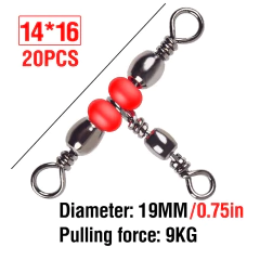 Conector de equipamento de pesca de 3 vias, 20 peças, equipamento de pesca giratório, linha cruzada, barril giratório triplo, linha cruzada, gira para pesca