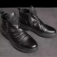 Botas de couro casuais masculinas, Sapatos antiderrapantes confortáveis, Absorção de choque resistente ao desgaste, Sapatos de caminhada masculinos