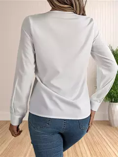 Imagem do Vestido feminino de manga comprida em camadas com decote em v, tops de trabalho, roupa de escritório, blusa empresarial, 2024