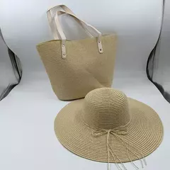 Conjunto de três peças de chapéu de palha e bolsa para mulheres, chapéu de s