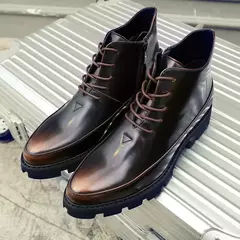 Botas de couro italiano para homens, botas de motocicleta de plataforma alta marca de luxo, sapatos de neve inverno