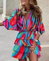 Vestido feminino com decote em v, manga Batwing, babado elegante com renda, mini vestidos de praia, streetwear casual, moda solta, outono, 2024