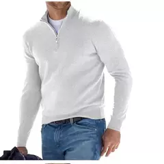 Outono moletom masculino quente pulôver cor sólida meio zíper camisola casual fino com decote em v manga longa moletom masculino inverno topo