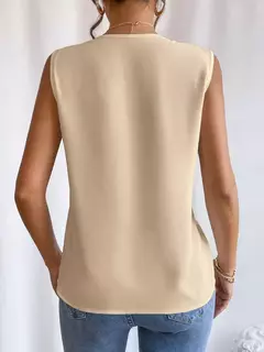 Moda feminina verão novo multi-nível com decote em v cor sólida regata camisa elegante feminino branco sem mangas blusa casual - loja online