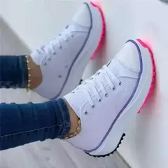Sapatilhas femininas com renda casual, calçados esportivos de plataforma, tênis feminino, plus size 43, nova moda, verão, 2022 na internet
