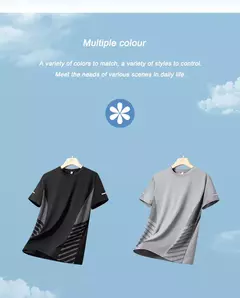 Camiseta de Manga Curta de Seda Gelo Masculina, Top Fino, Secagem Rápida, Respirável, Fitness, Esportes, Corrida, Elasticidade, Estampada, Verão, 5XL - comprar online