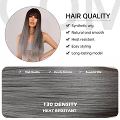 EASIHAIR-Perucas sintéticas longas e retas para mulheres negras, ombre, marrom, cinza, cabelo cinza com franja, festa diária, fibra resistente ao calor - comprar online