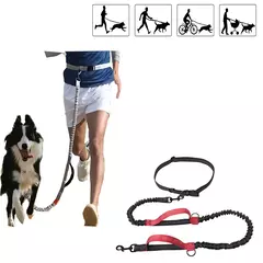 Trela retrátil para animais de estimação, coleira para corrida, reflexiva, retrátil, mão livre, para cães, com corda de cintura ajustável para corrida ao ar livre
