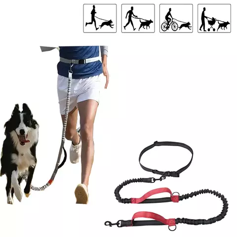 Trela retrátil para animais de estimação, coleira para corrida, reflexiva, retrátil, mão livre, para cães, com corda de cintura ajustável para corrida ao ar livre