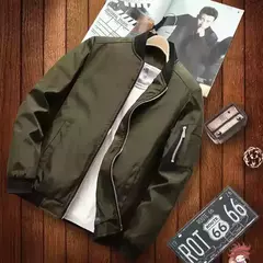 Jaqueta bomber leve masculina, casaco com zíper e bolsos, corta-vento esportivo, roupas casuais, primavera, outono