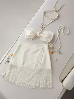 Conjunto sexy de biquíni feminino, sutiã de renda, mini saia, férias de praia, fato de banho feminino casual, 2 peças, verão - Wolf Magazine