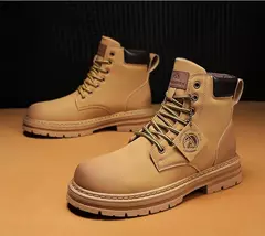 Bota de tornozelo com renda masculina, sapato de motocicleta, cano alto, verde, bota masculina de caminhada, moda inverno, novo, quente