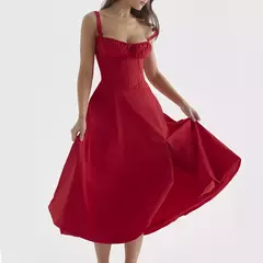Vestido de verão estampado floral, Laço frontal feminino, Gola quadrada, Vestido de coxa dividido, Cinta de praia, Vestido de noite, Novo na internet