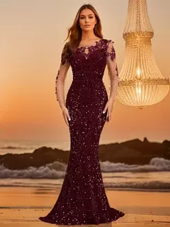 Vestido feminino elegante de renda lantejoulas, oco, vestido de festa longo - loja online