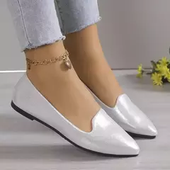 Mocassins deslizantes respiráveis para mulheres, sapatilhas rasas de balé elástico, fundo macio, sapatos de barco com dedo apontado, tamanho grande, 43, moda, 2024 - loja online