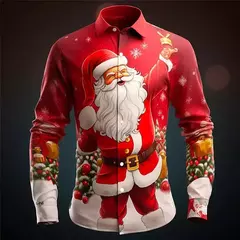 Imagem do 2024 Christmas Shirts For Men 3d Printed Santa Claus Men's Shirt Daily Casual Long Sleeve Fashion Tops T Shirt Blouses Camisa